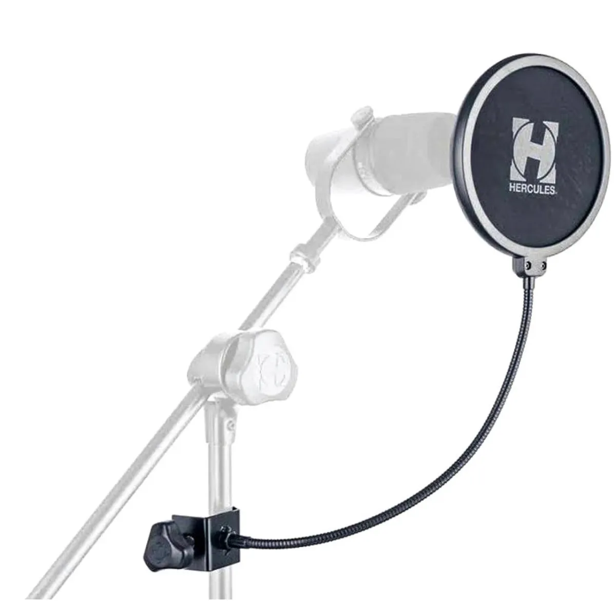 Hercules Stands MH200B Pop Filter za Mikrofone sa Fleksibilnim Gusjim Vratom i Dvostrukom Mrežicom