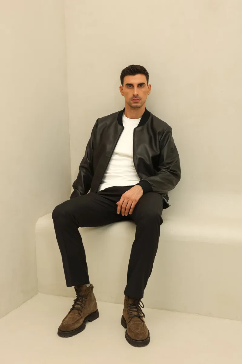 MUŠKA CRNA KOŽNA JAKNA 9114801-3