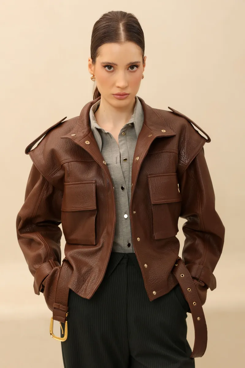 SVETLOBRAON KOŽNA JAKNA 8116902-5