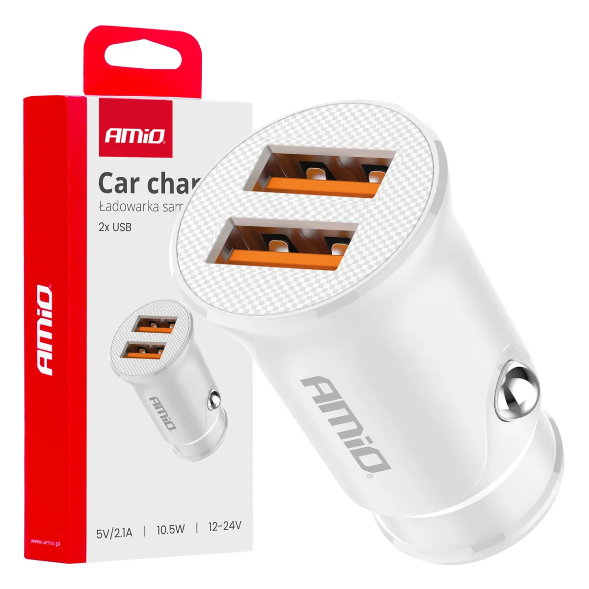 Adapter za auto upaljač 2xUSB-A 2.1A 12/24V Amio