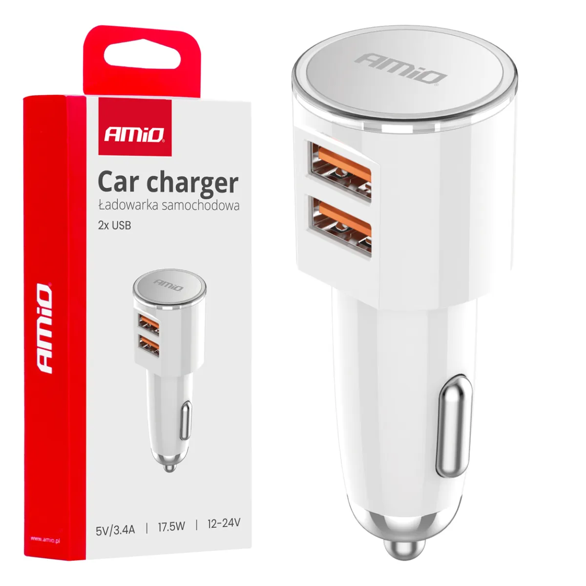Adapter za auto upaljač 2xUSB-A 3.4A 12/24V Amio