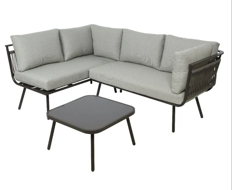 Bašt. ugaona garnitura Zadar+sto 68.5x129.5x72.5cm sv. smedja Kaemingk