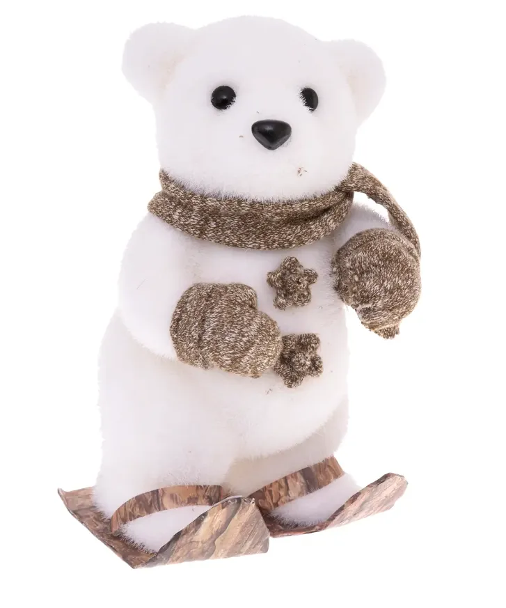 Dekor. figura-medvedić na sankama h23cm beli Atmosphera