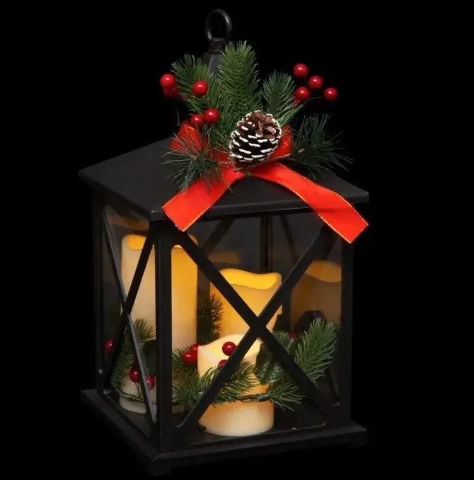 Dekorativni fenjer sa 3 LED sveće crni Feeric Lights and Christmas
