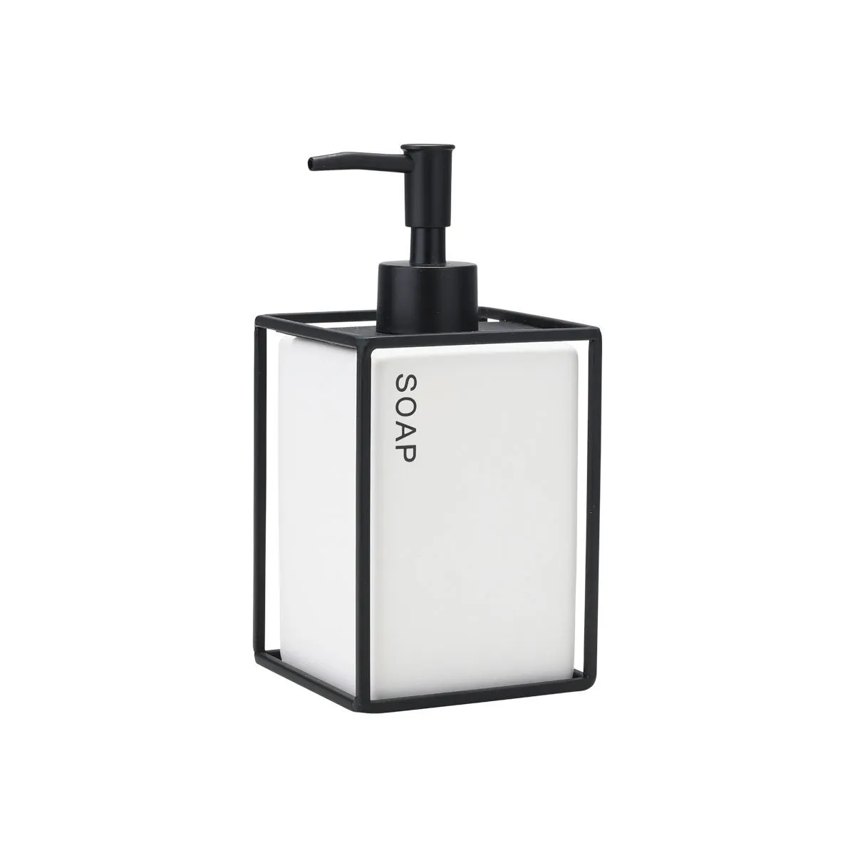 Dozer za tečni sapun Cage u met. stalku 450ml 9x9x18.5cm beli/crni Estia