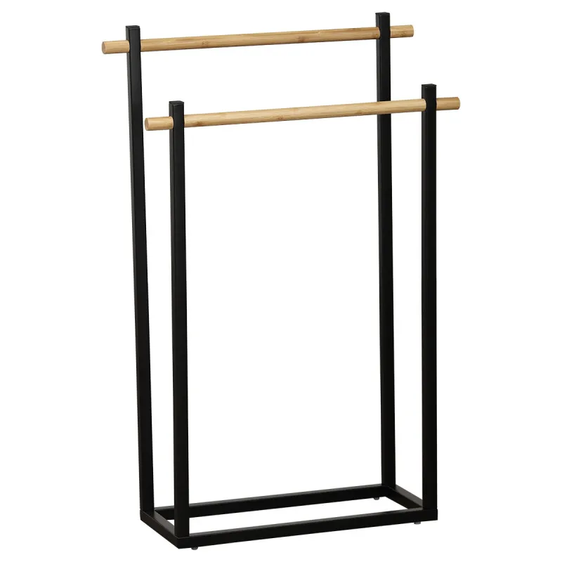 Držač za peškire sa 2 šipke 45x72/82x20cm crni/bambus Tendance