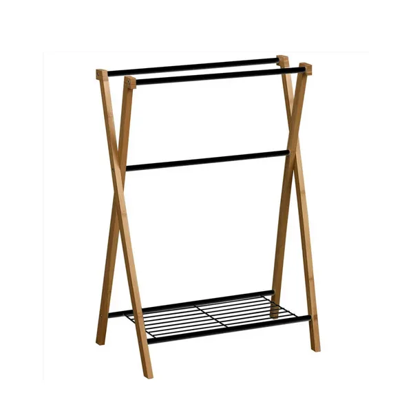 Držač za peškire sa 3 šipke i policom 19x19x71cm crni/bambus Tendance