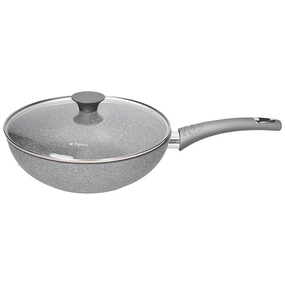 Duboki tiganj-wok Pure Roq fi 28cm sivi sa stakl. poklopcem Tognana