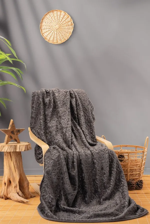 Ćebe za franc. krevet Emboss 220x240cm antracit Cottonbox
