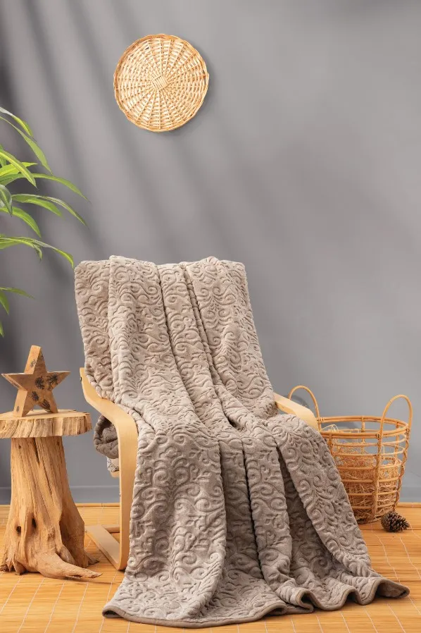 Ćebe za franc. krevet Emboss 220x240cm svetlo braon Cottonbox