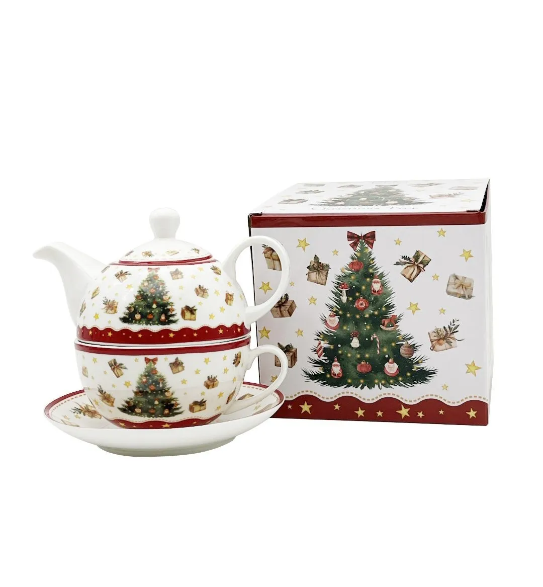 Garn. Christmas Tree: čajnik sa šoljom i tanjirićem u poklon pak. Duo