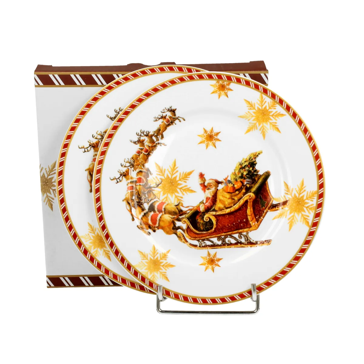 Garn. dezertnih tanjir Santa on sleigh fi 19cm 2/1 u poklon pakov. Duo