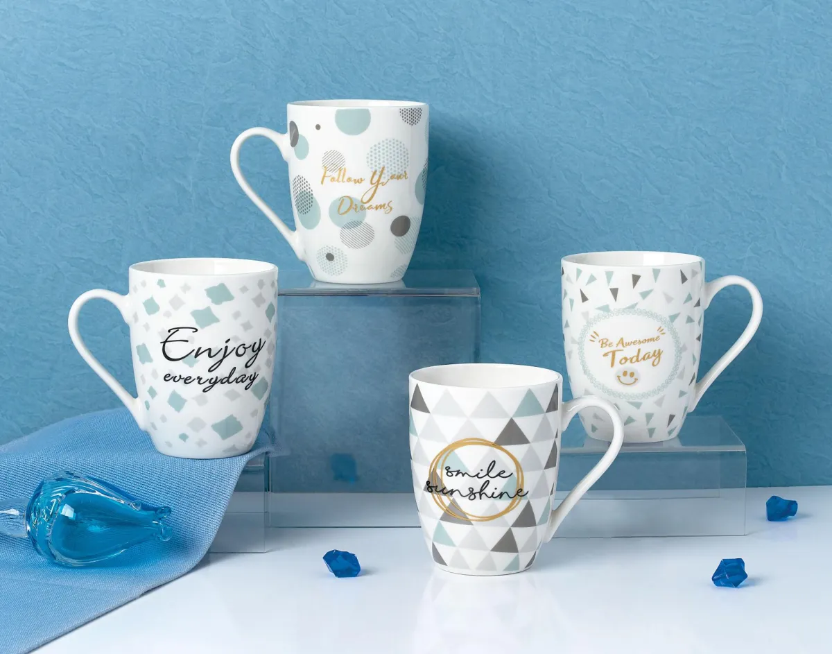Garn. šolja za čaj Happy mix 350ml 4/1 u poklon pakovanju