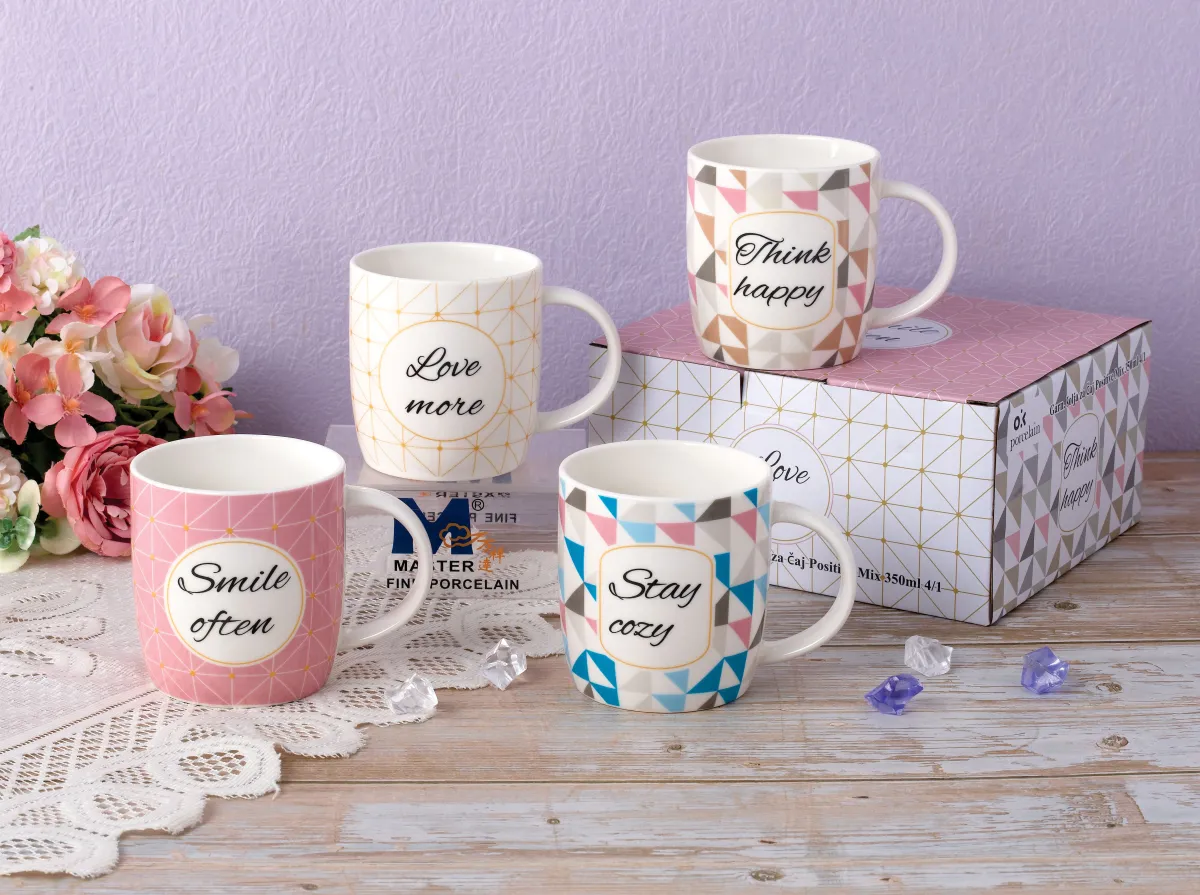 Garn. šolja za čaj Positive Mix 350ml 4/1 sort u poklon pakovanju