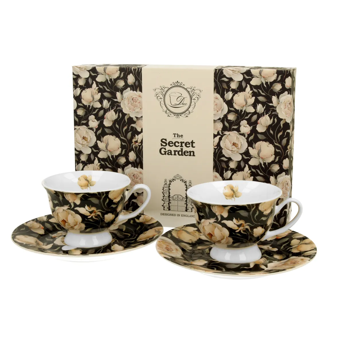 Garn. šolja za espreso kafu English Roses 100ml 2/1 sa tanjir. crna Duo