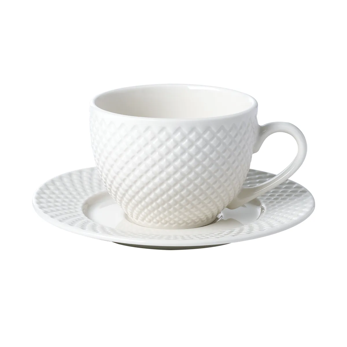 Garn. šolja za kafu Embossed Diamond 240ml 6/1 sa tanjirićima bela