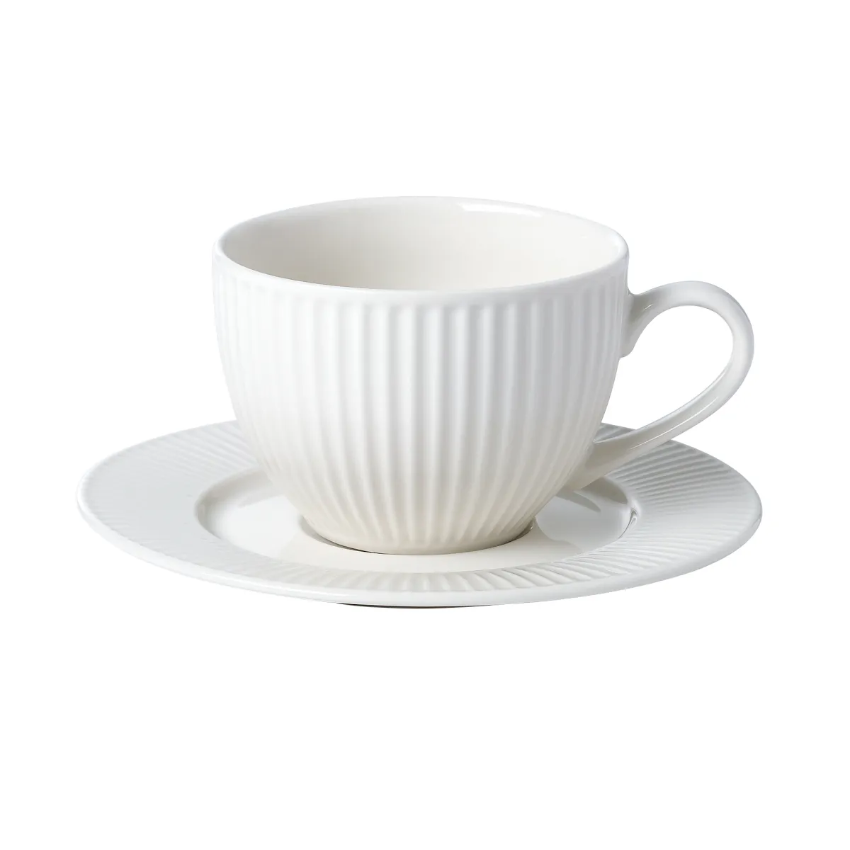 Garn. šolja za kafu Embossed Stripe 240ml 6/1 sa tanjirićima bela