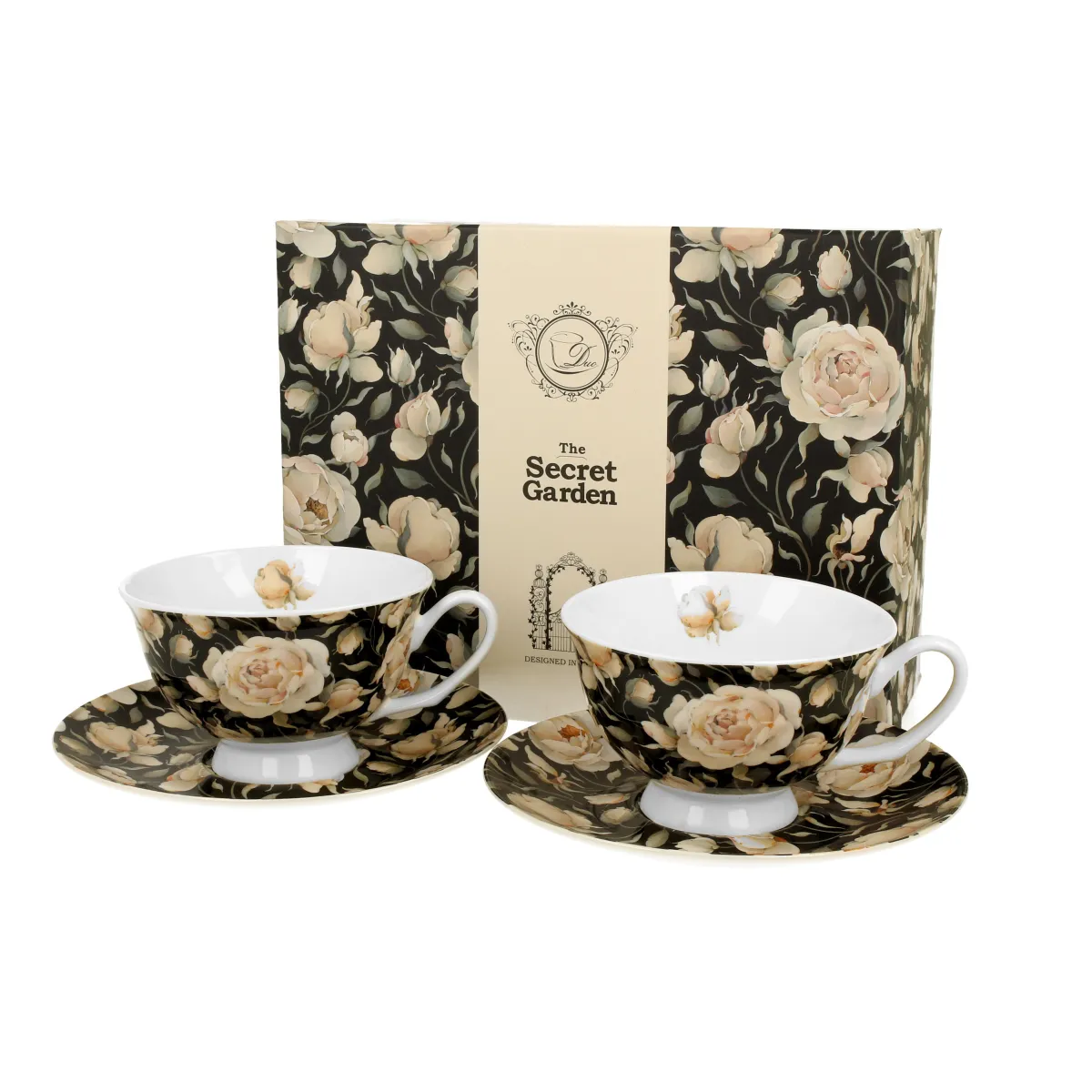 Garn. šolja za kafu English Roses 250ml 2/1 sa tanjir.crna cvetna Duo