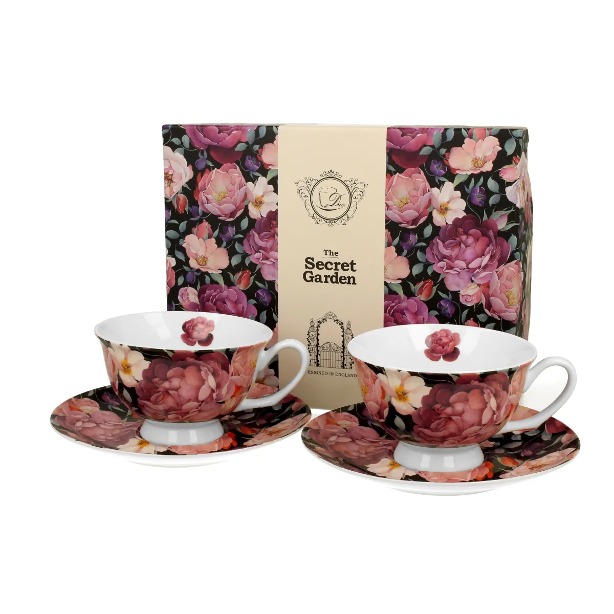 Garn. šolja za kafu Spring Roses 250ml 2/1 sa tanjir. crna/crvena Duo