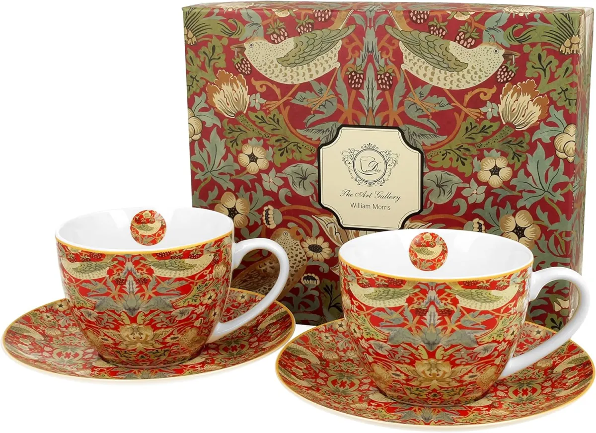 Garn. šolja za kafu Strawberry Thief 280ml 2/1 sa tanjir. crvena W.Morris
