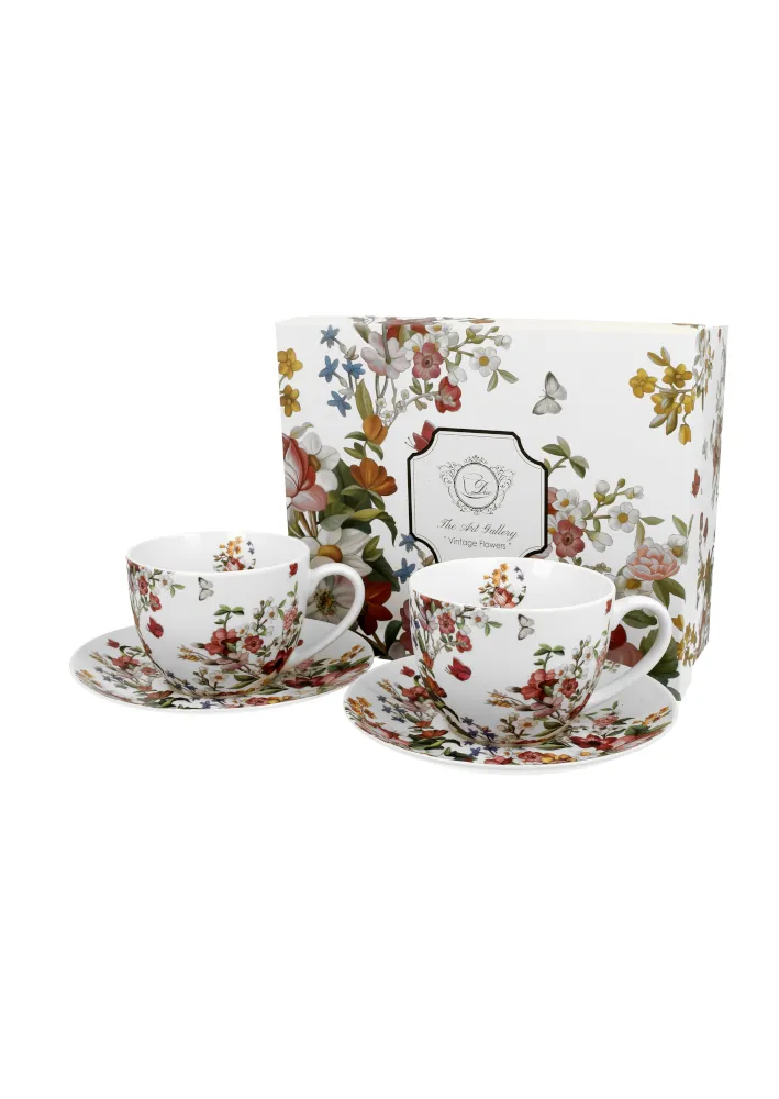 Garn. šolja za kafu Vintage Flowers 280ml 2/1 sa tanjir. bela cvetna Duo