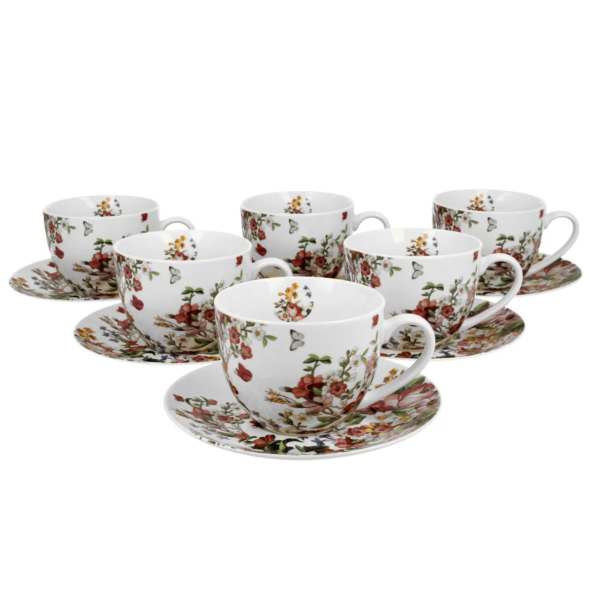 Garn. šolja za kafu Vintage Flowers 280ml 6/1 sa tanjir. bela Duo