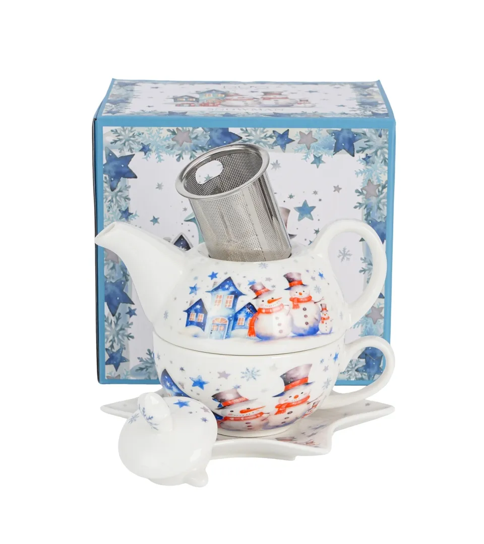 Garnitura Snowman: čajnik sa filterom + šolja sa tanjirićem Duo