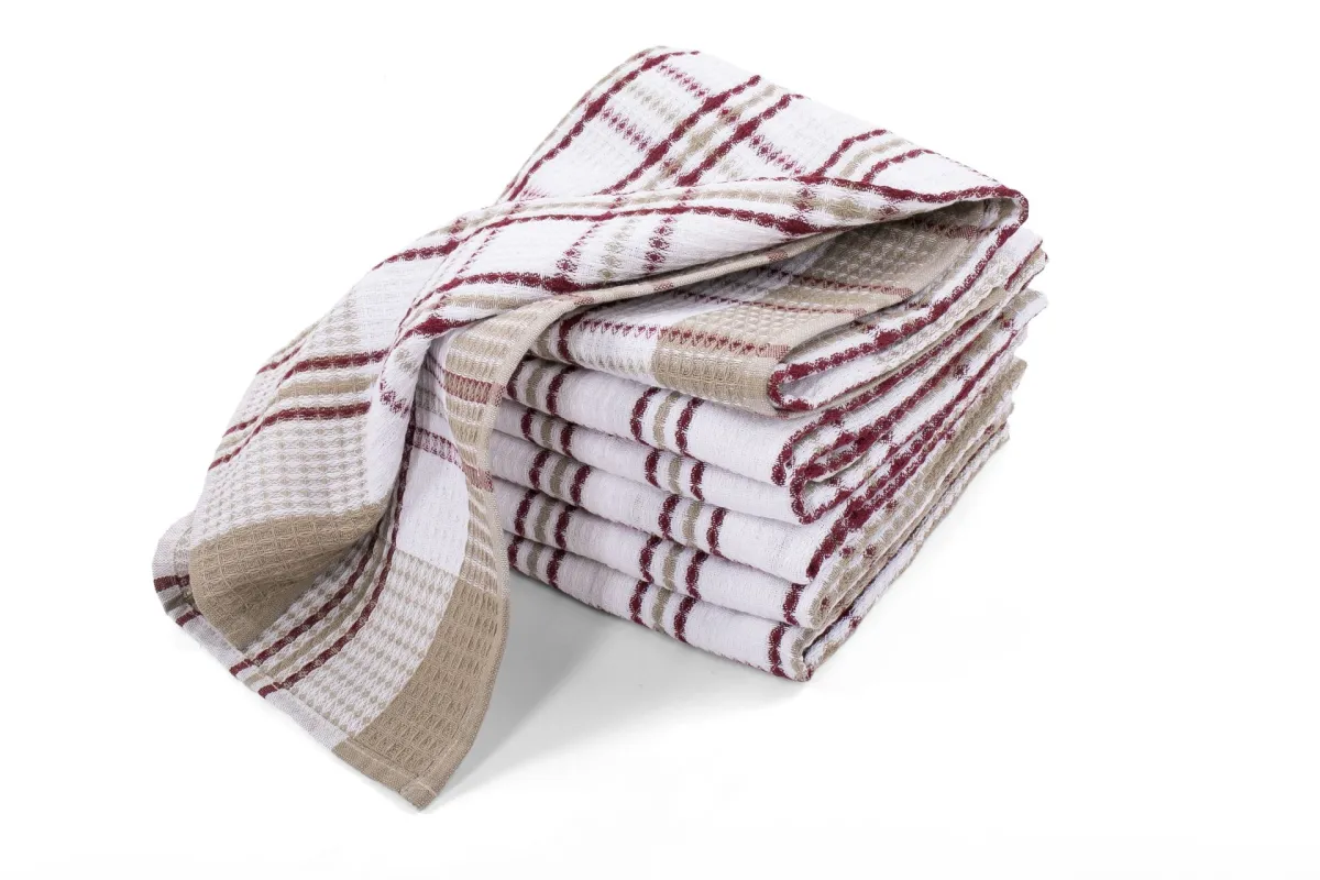 Kuhinjska krpa Honey Waffle 50x70cm 4/1 bela/bordo Tiseco