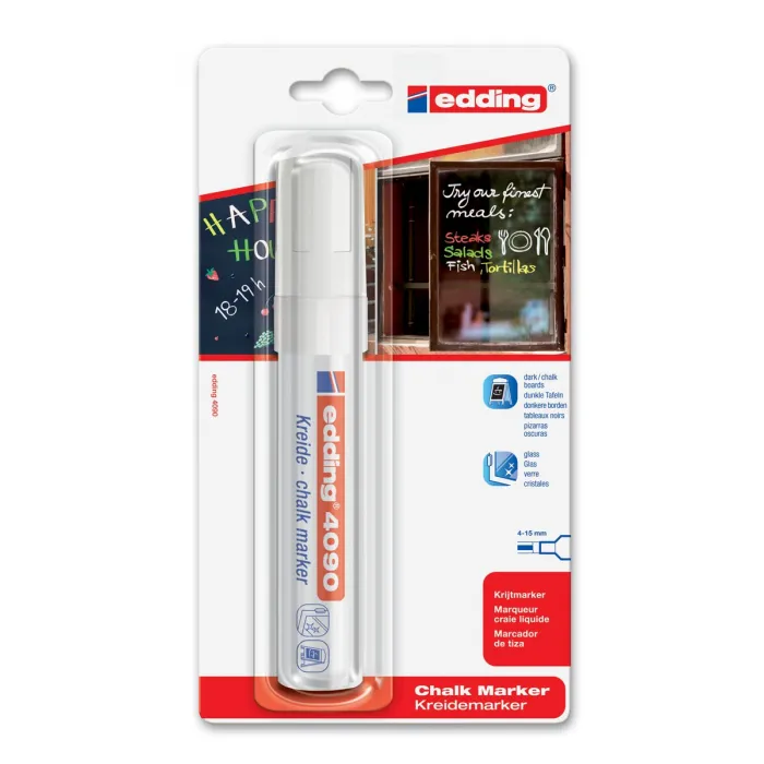 Marker za staklo 4-15mm Edding 4090 kosi vrh beli