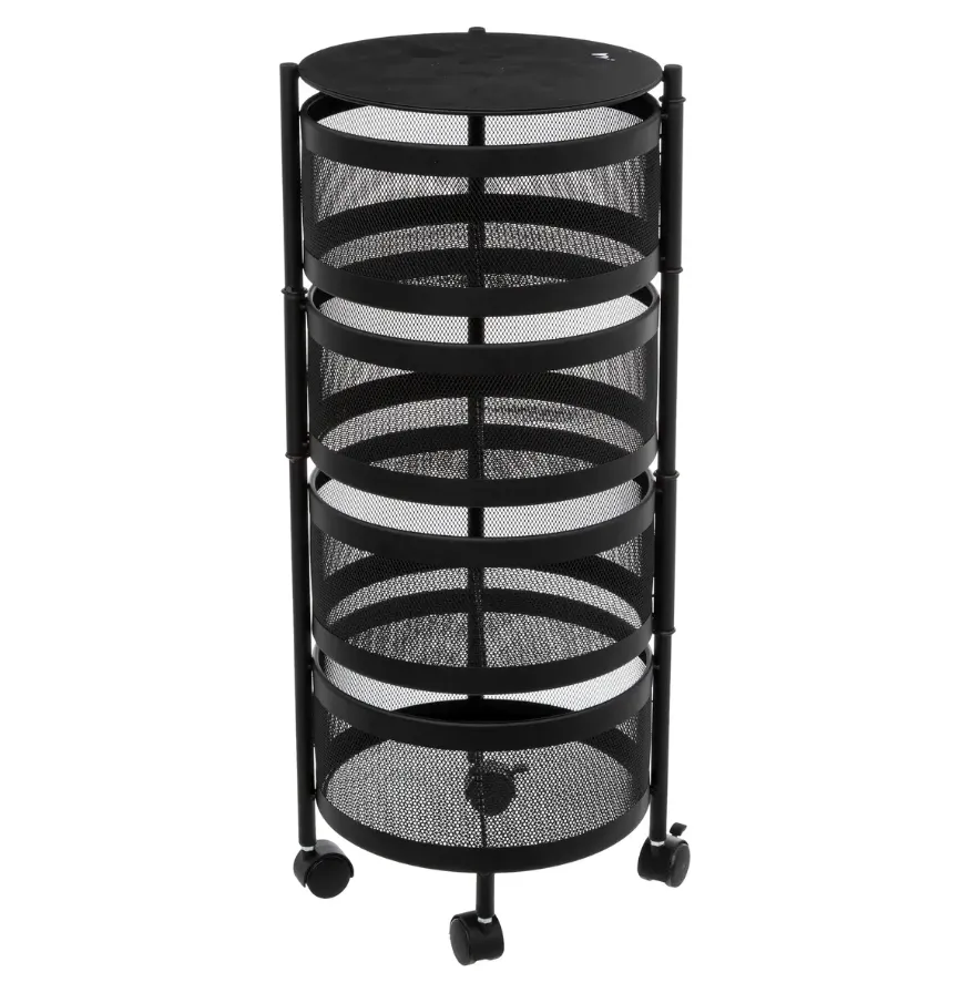 Metalna polica sa 4 rotirajuće korpe fi 33x73cm na točkićima crni 5Five