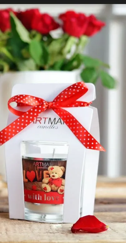 Miris.sveća Teddy With Love fi 7.4x8.3cm bela u stakl.čaši Artman
