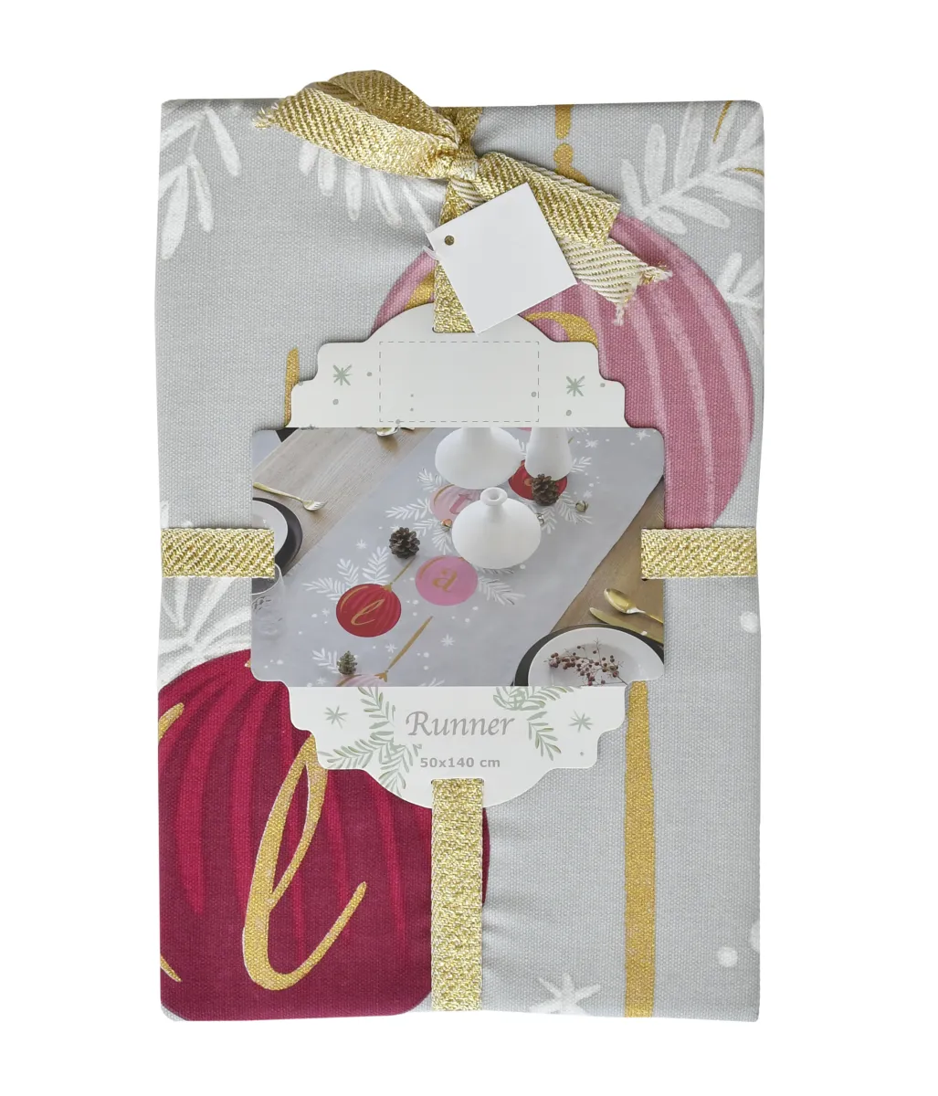 Nadstolnjak Christmas ball 50x140cm sivi/bordo Amolacasa