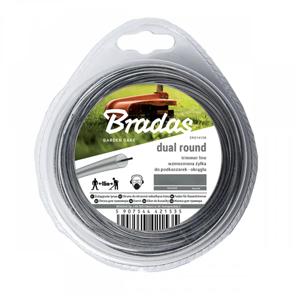 Najlon za trimer Dual okrugli sa met. žicom  2.4mm 15m blister Bradas