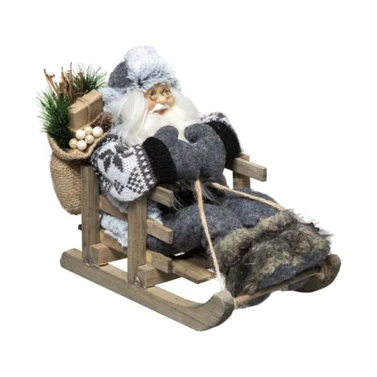 Novog. figura Deda Mraz na sankama 28x15x25.6cm sivi Feeric