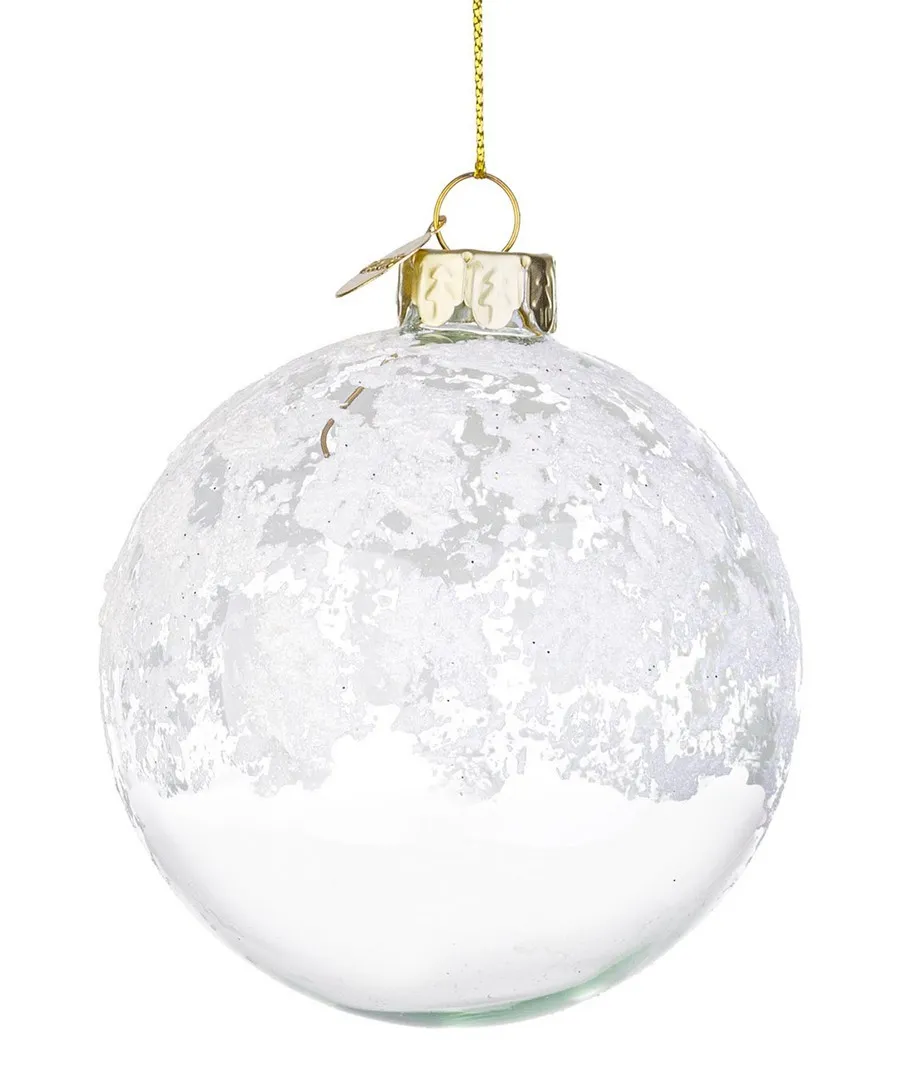 Novog. kićanka - kuglica Iced fi 8cm bela/transp. Bizzotto