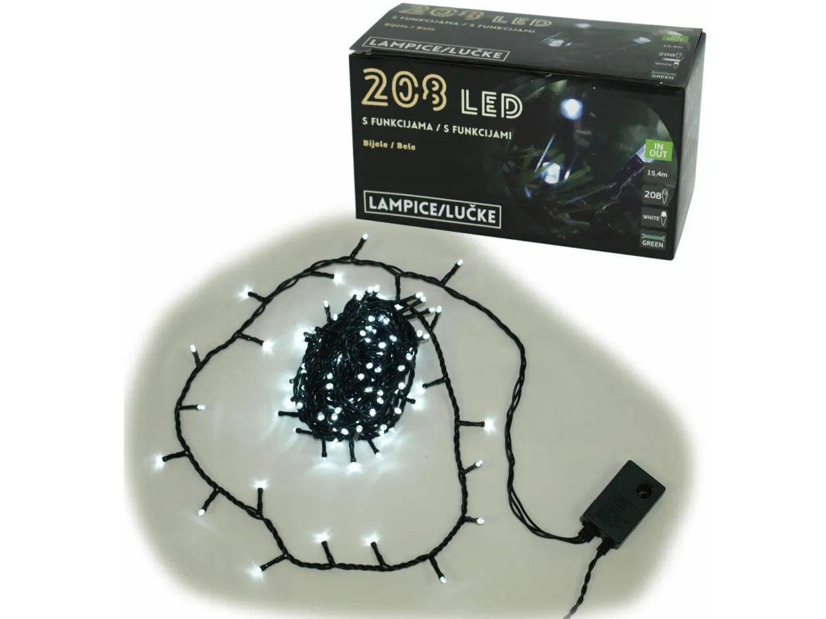 Novog. lampice 208Led bele 8 funkcija 15.4m IP44 E. Denis