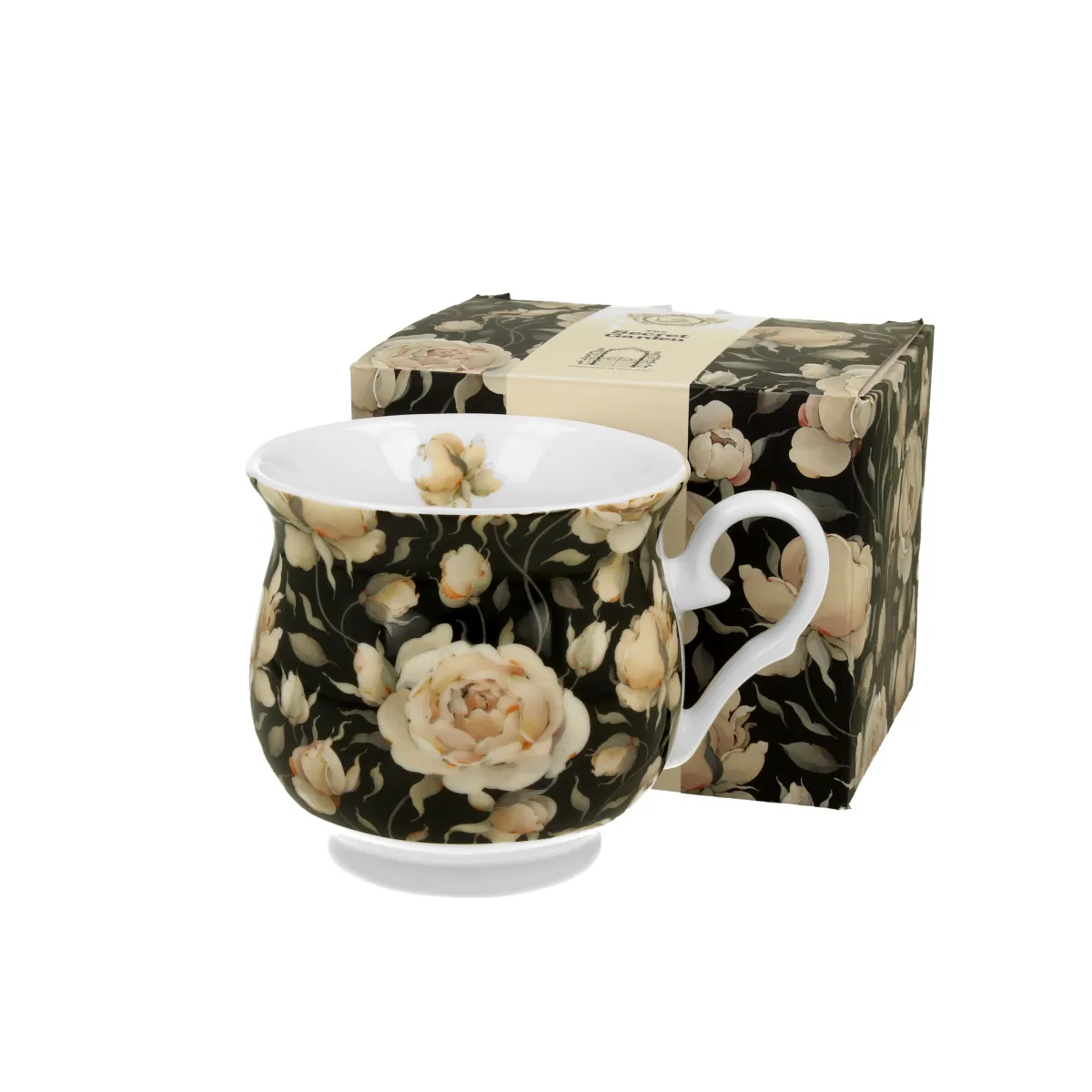 Šolja za čaj English Roses 500ml crna cvetna u poklon pak. Duo