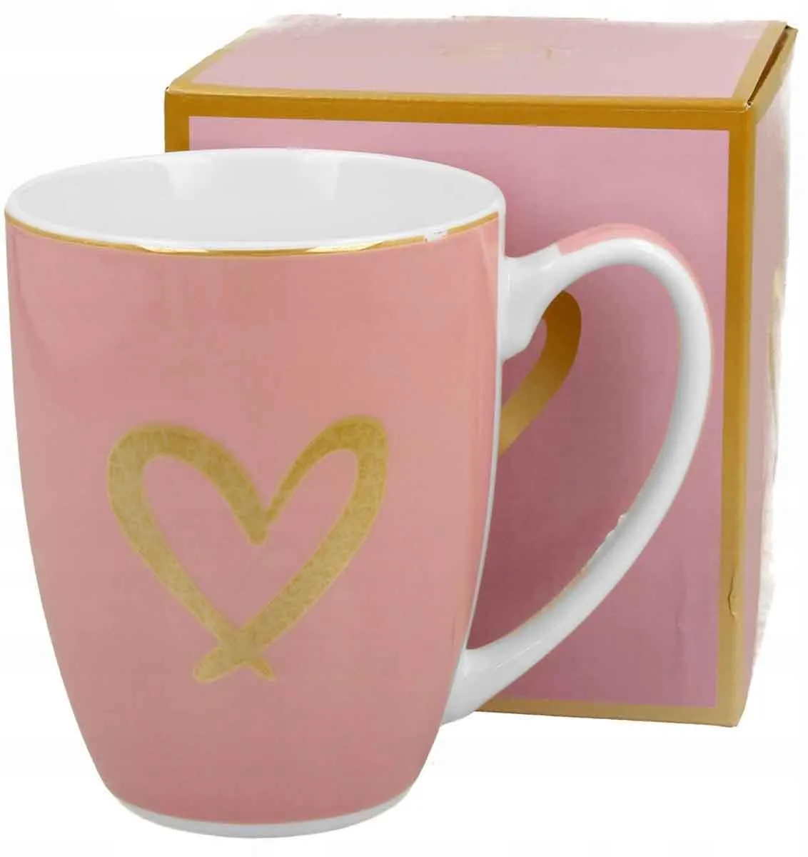 Šolja za čaj Gold Heart 360ml u poklon pakovanju roza Duo