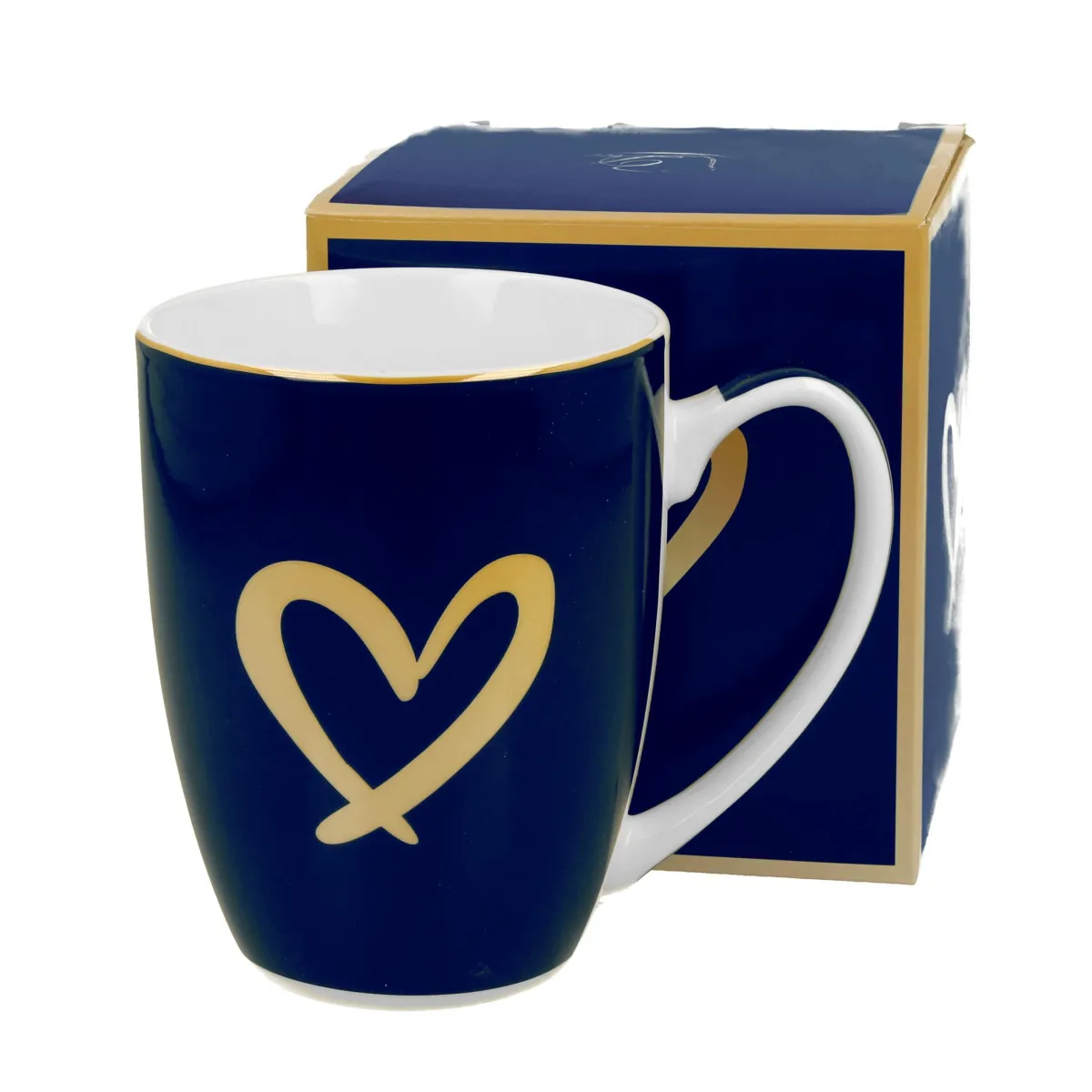 Šolja za čaj Gold Heart 360ml u poklon pakovanju teget Duo
