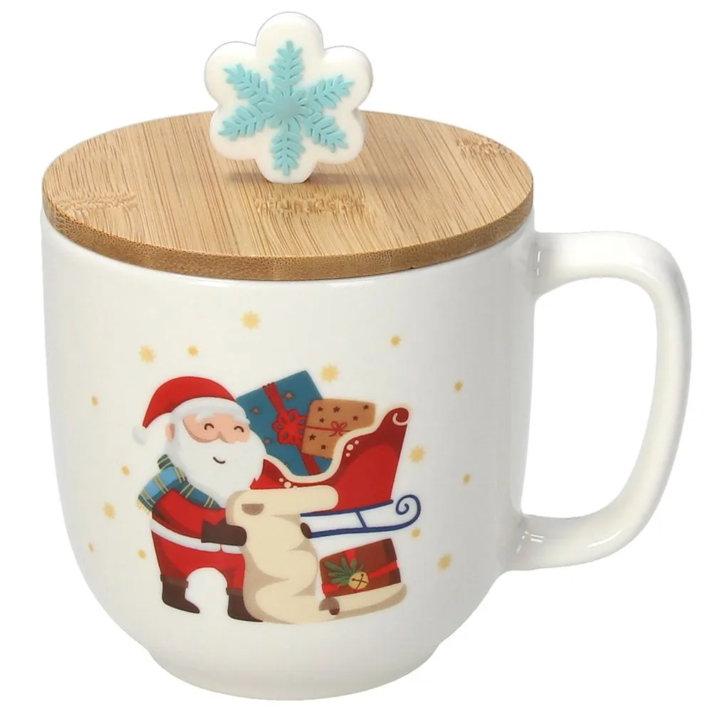 Šolja za čaj Natale Cheery Claus 390ml sa bambus. poklop. Tognana