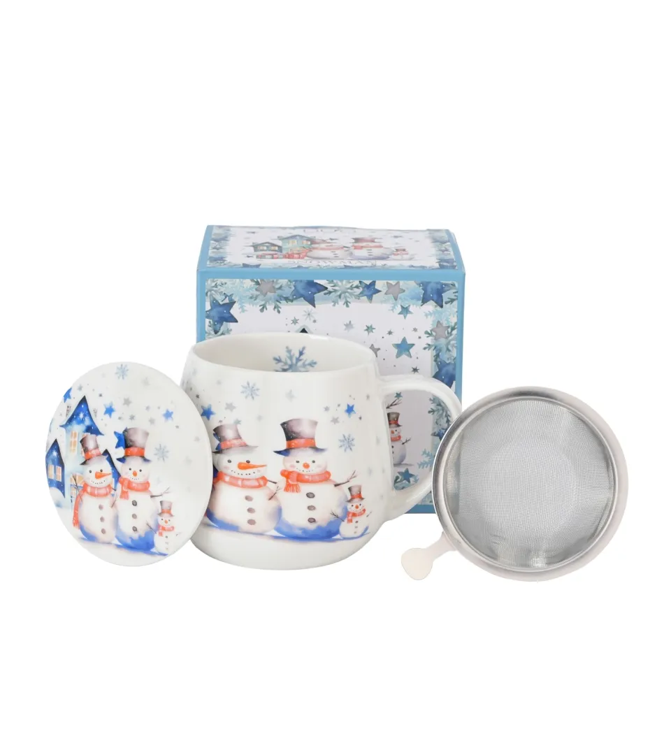 Šolja za čaj Snowman 430ml sa filterom i poklopcem u poklon pak. Duo