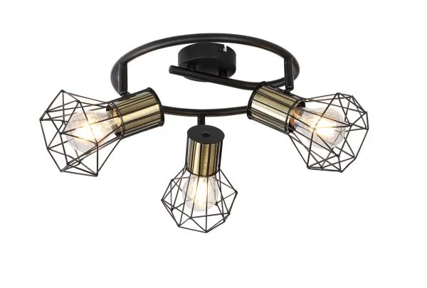 Plafonska svetiljka Priska E27 3x40W crna/mesing Globo