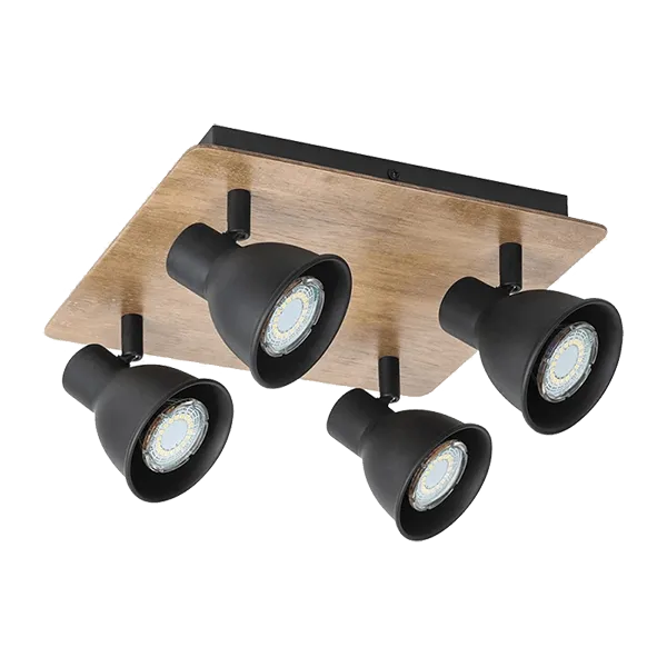 Plafonska svetiljka Riko 4x3W GU10 300mm crna/boja drveta Elmark