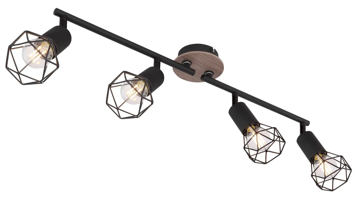 Plafonska svetiljka Xara I E14 4x40W crna/boja drveta Globo