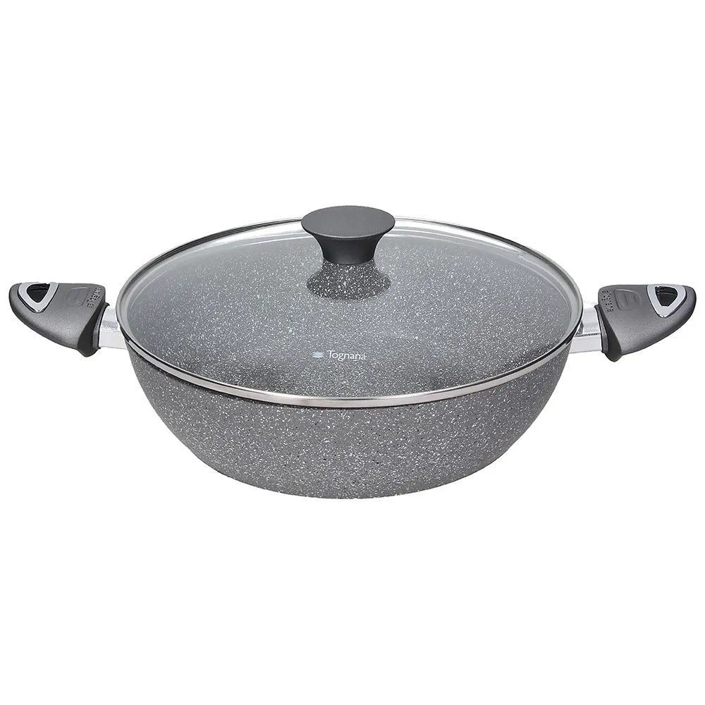 Plitka šerpa Pure Roq fi 28cm siva sa stakl. poklopcem Tognana