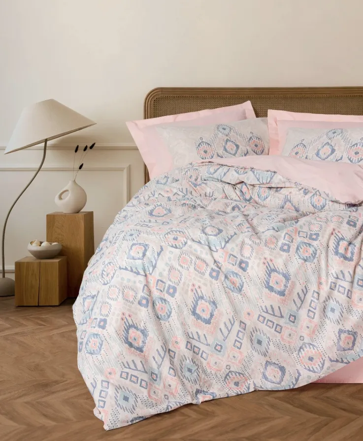 Postelj. Ranforce Ethnic Mosola za franc. krevet pud. roza/plava Cottonbox