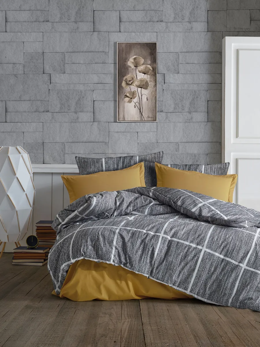 Postelj. Soft Touch Ranf. za franc. krevet Leo crno-bela/oker Cotton flower
