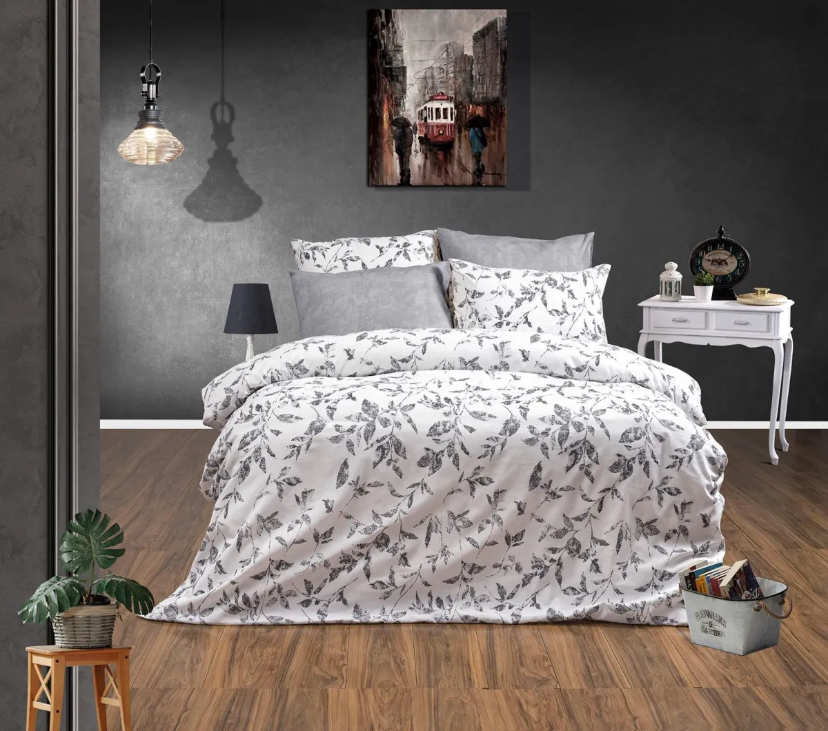 Postelj. Soft Touch Ranf. za jedan krevet Luna siva/bela Cotton flower