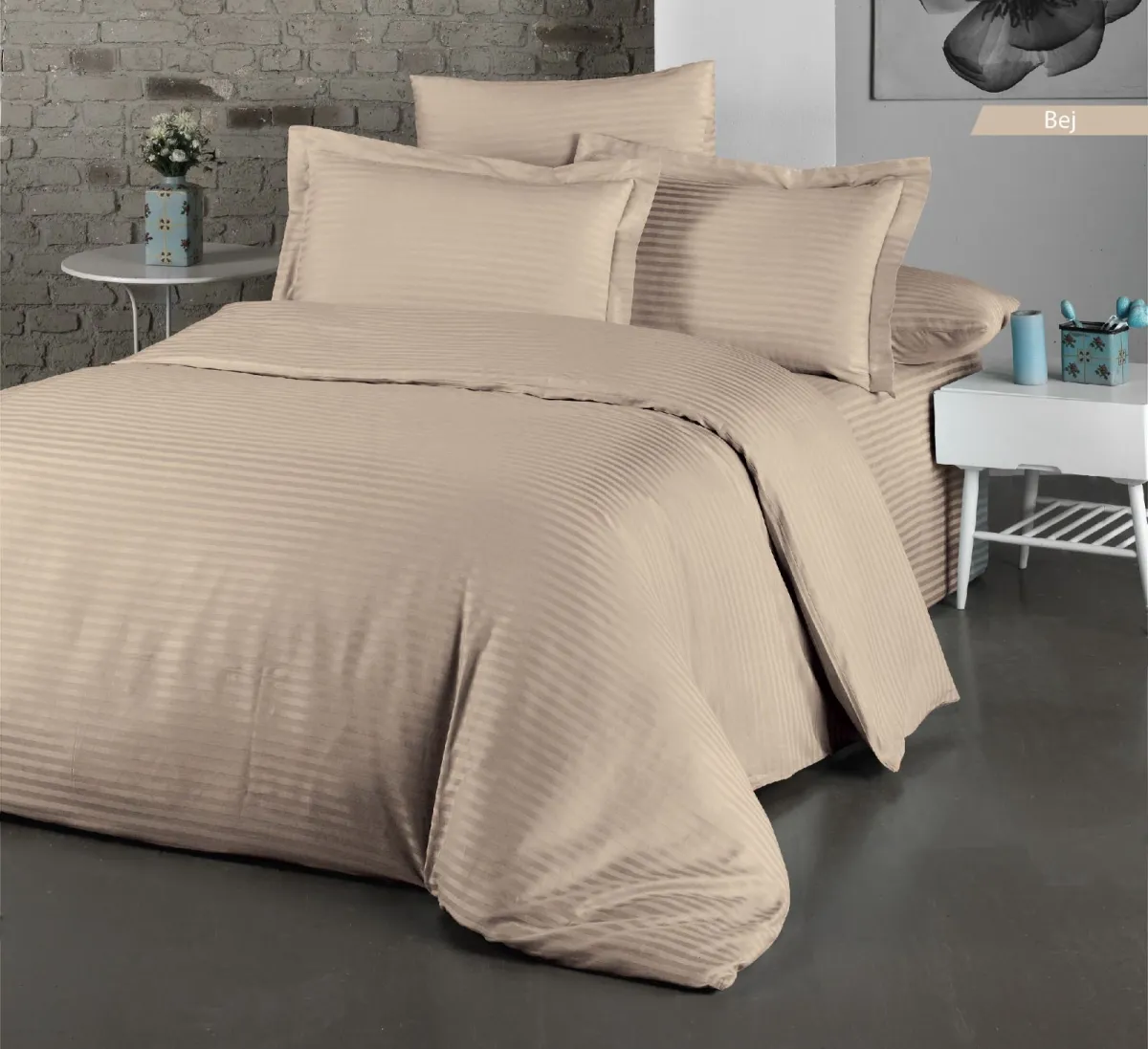 Posteljina Deluxe Satin za franc. krevet bež Cotton shine