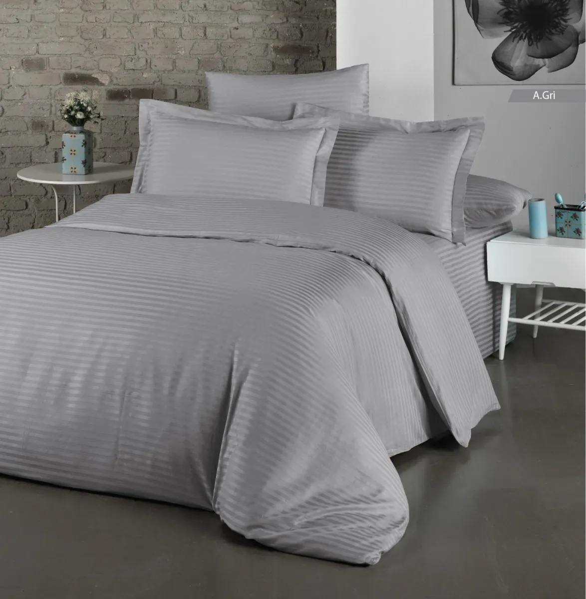 Posteljina Deluxe Satin za franc. krevet siva Cotton shine